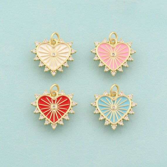 Gold CZ Heart Charms,Love Jewelry,Enamel Heart Pendant for DIY Jewelry Making,18K Gold