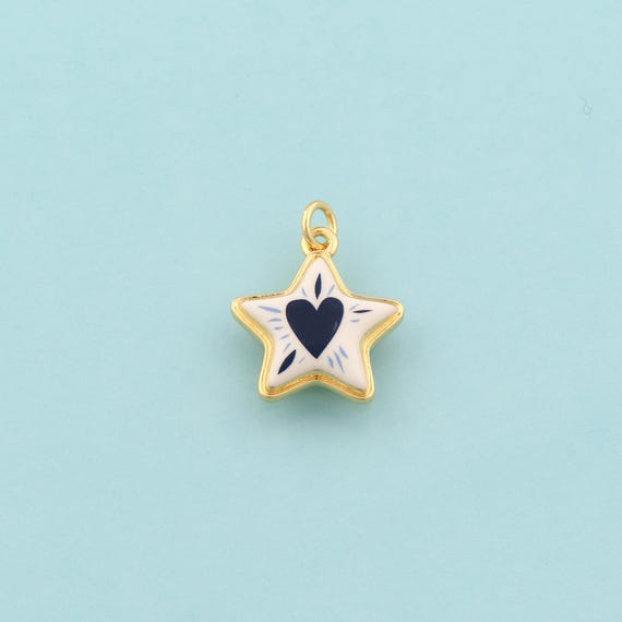Gold Star Charms,Heart Jewelry,Enamel Starburst Pendant for DIY Jewelry Making,18K Gold