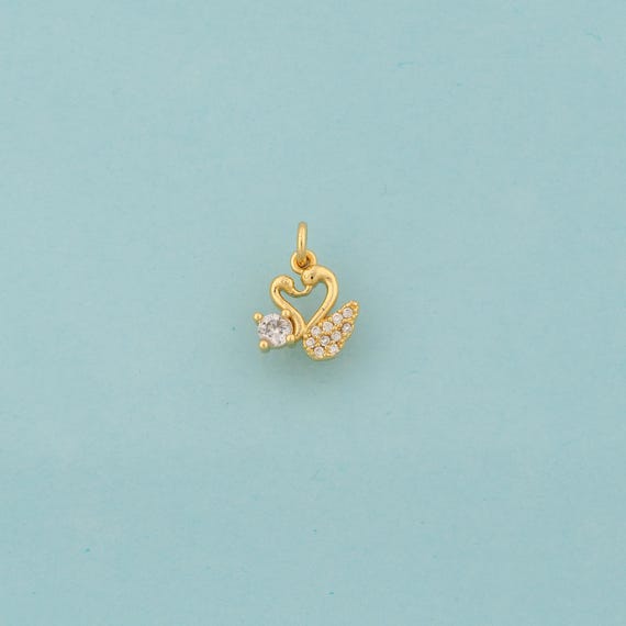 Gold CZ Swan Charms,Swan Jewelry,Swan Pendant for DIY Jewelry Making,18K Gold