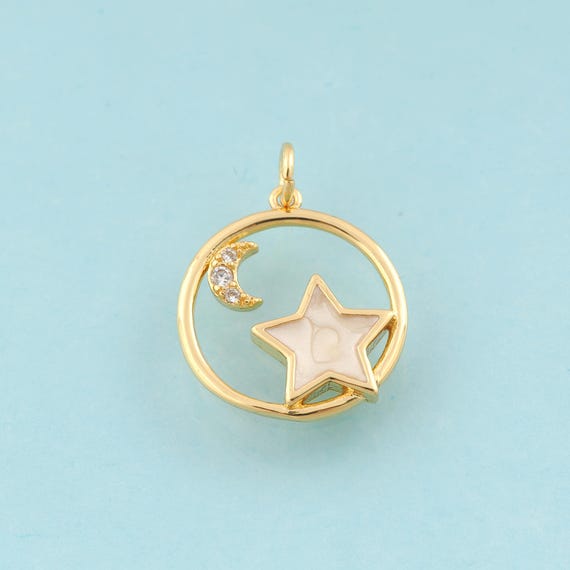 Gold CZ Star Charms,Moon Jewelry,Celestial Pendant for DIY Jewelry Making,18K Gold