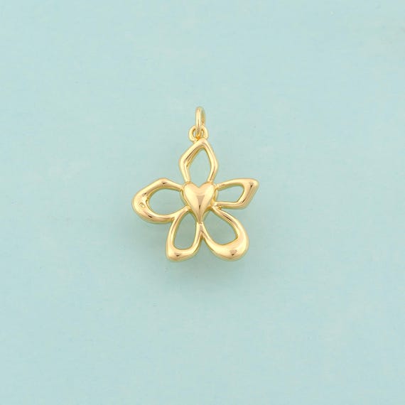 Gold Flower Charms,Heart Jewelry,Flower Pendant for DIY Jewelry Making,18K Gold