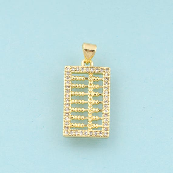 Gold CZ Abacus Charms,Square Jewelry,Abacus Pendant for DIY Jewelry Making,18K Gold