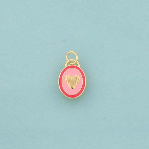 Gold Enamel Oval Charms,Heart Jewelry,Oval Pendant for DIY Jewelry Making,18K Gold