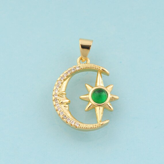 Gold CZ Crescent Moon Charms,Polaris Jewelry,Moon Pendant for DIY Jewelry Making,18K Gold