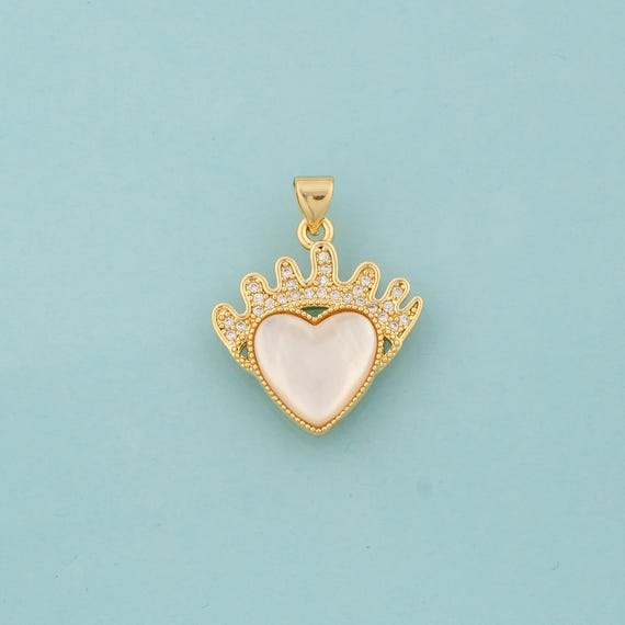 Gold CZ Heart Charms,Heart Jewelry,Heart Pendant for DIY Jewelry Making,18K Gold