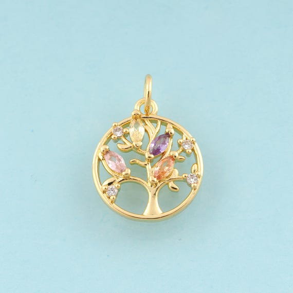 Gold CZ Tree of Life Charms,Tree Jewelry,Tree of Life Pendant for DIY Jewelry Making,18K Gold
