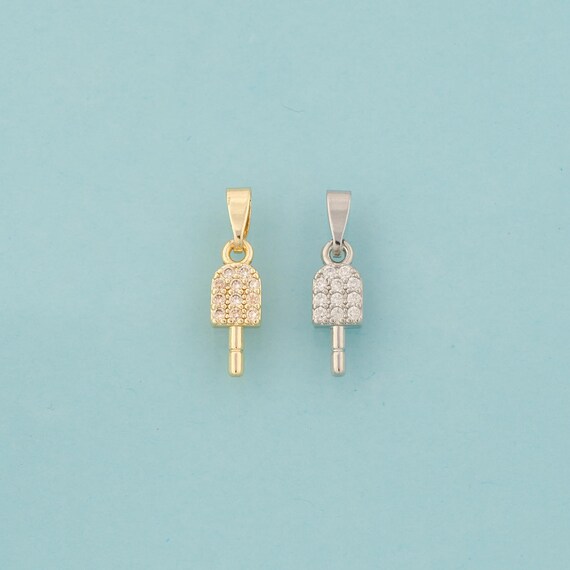 Gold CZ Ice Cream Charms,Ice Cream Jewelry,Ice Cream Pendant for DIY Jewelry Making,18K Gold