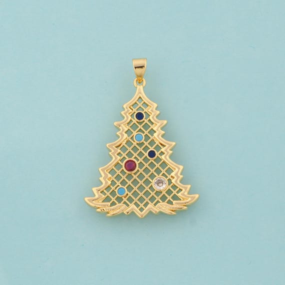 Gold CZ Christmas Tree Charms,Christmas Tree Jewelry,Christmas Tree Pendant for DIY Jewelry Making,18K Gold