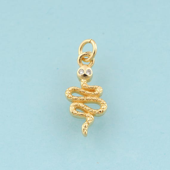 5 pcs Gold CZ Snake Charms,Animal Jewelry,Snake Pendant for DIY Jewelry Making,18K Gold
