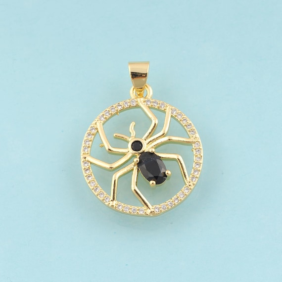 Gold CZ Spider Charms,Spider Jewelry,Spider Pendant for DIY Jewelry Making,18K Gold