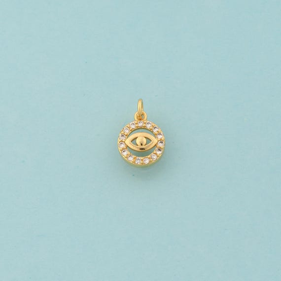 Gold CZ Evil Eye Charms,Devil Eye Jewelry,Round Pendant for DIY Jewelry Making,18K Gold