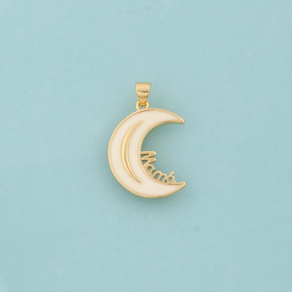 Gold Enamel Moon Charms,MAMA Jewelry,Moon Pendant for DIY Jewelry Making,18K Gold