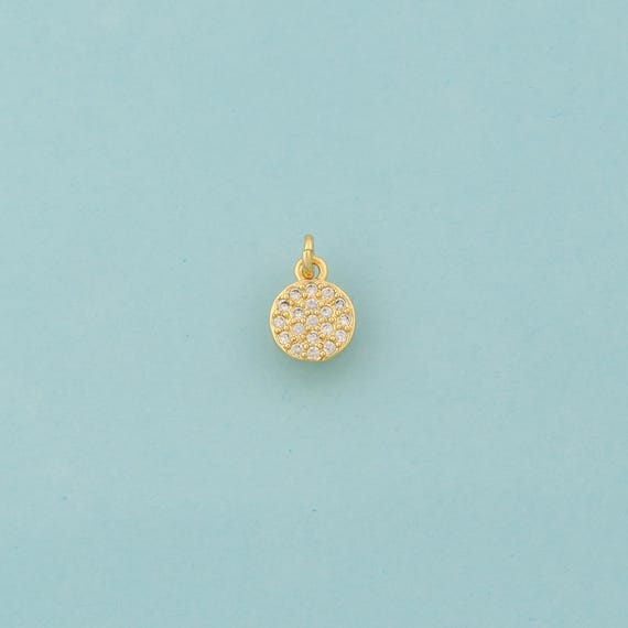 Gold CZ Mini Round Charms,Minimalist Jewelry,Round Pendant for DIY Jewelry Making,18K Gold