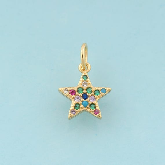 Gold CZ Star Charms,Star Jewelry,Celestial Pendant for DIY Jewelry Making,18K Gold