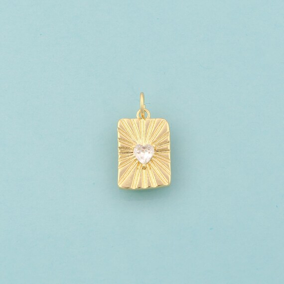 Gold CZ Heart Charms,Love Jewelry,Square Pendant for DIY Jewelry Making,18K Gold