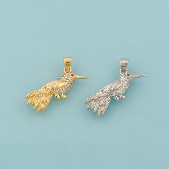 Gold CZ Bird Charms,Animal Jewelry,Flying Pendant for DIY Jewelry Making,18K Gold