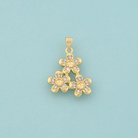 Gold CZ Flower Charms,Flower Jewelry,Flower Pendant for DIY Jewelry Making,18K Gold