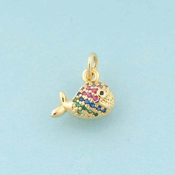 Gold CZ Fish Charms,Fish Jewelry,Fish Pendant for DIY Jewelry Making,18K Gold