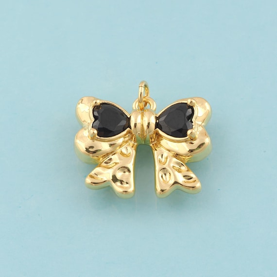 Gold Bow Charms,Heart Jewelry,Bow Pendant,for DIY Jewelry Making,18K Gold