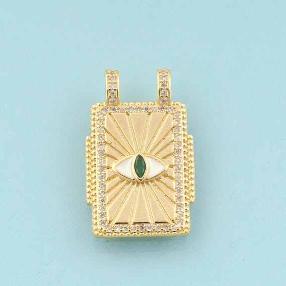 Gold CZ Evil Eye Charms,Devil Eye Jewelry,Enamel Square Pendant for DIY Jewelry Making,18K Gold