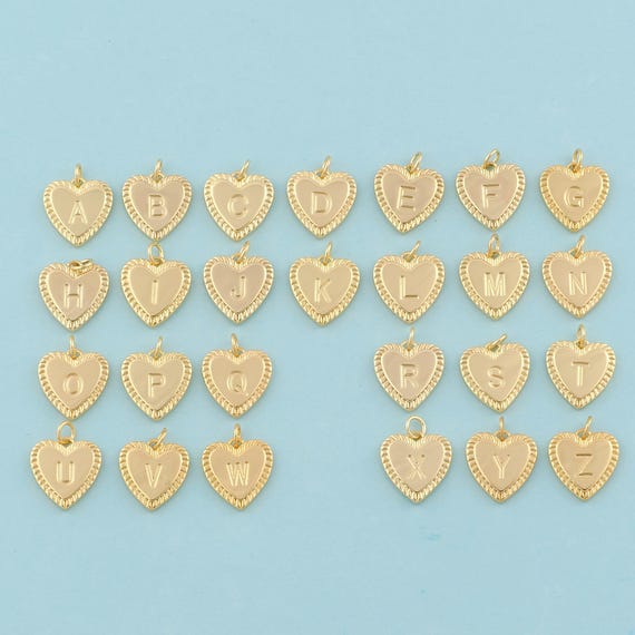 Gold 26 Letter Charms,Heart Jewelry,Initial Pendant for DIY Jewelry Making,18K Gold