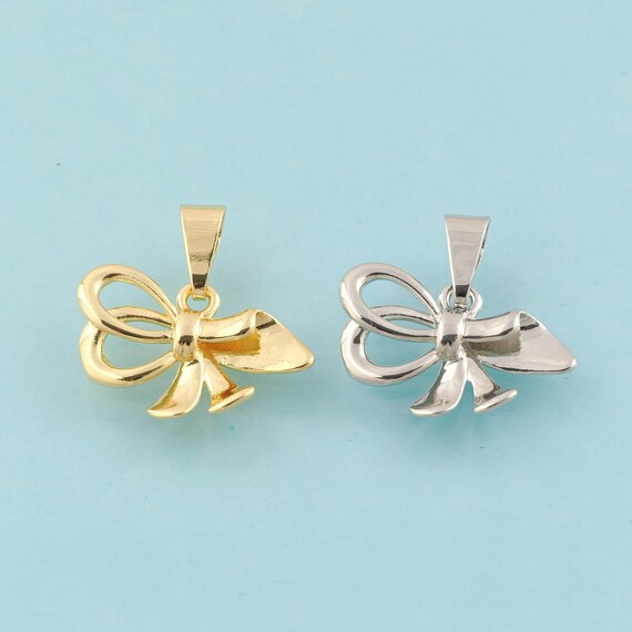 Gold Bow Charms,Bow Jewelry,Bow Pendant for DIY Jewelry Making,18K Gold & Rhodium