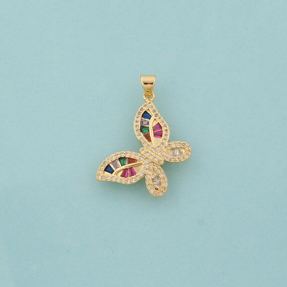 Gold CZ Butterfly Charms,Insect Jewelry,Butterfly Pendant for DIY Jewelry Making,18K Gold
