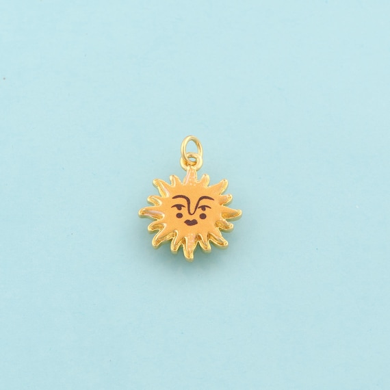 Gold Sun Charms,Celestial Jewelry,Enamel Sunburst Pendant for DIY Jewelry Making,18K Gold