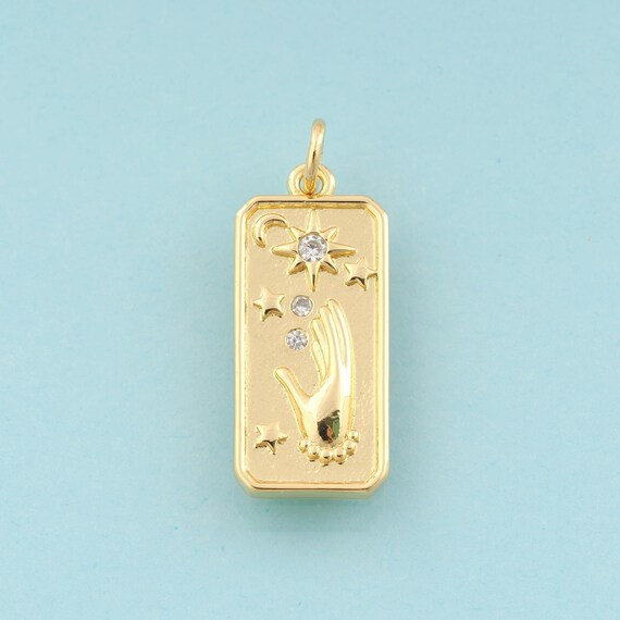 Gold CZ Gesture Charms,Moon Jewelry,Star Pendant for DIY Jewelry Making,18K Gold