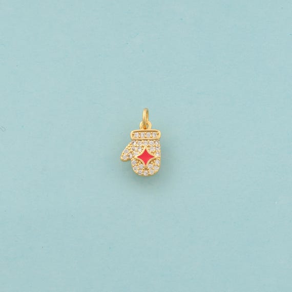 Gold CZ Glove Charms,Star Jewelry,Enamel Glove Pendant for DIY Jewelry Making,18K Gold