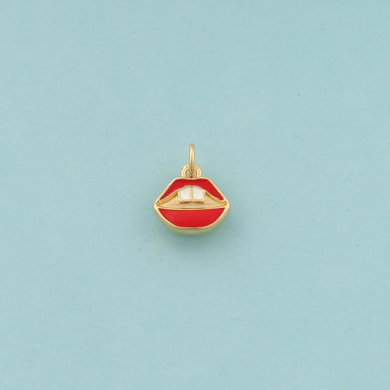 Gold Lips Charms,Lips Jewelry,Enamel Lips Pendant for DIY Jewelry Making,18K Gold
