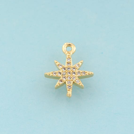 Gold CZ Polaris Charms,Star Jewelry,Star Pendant for DIY Jewelry Making,18K Gold