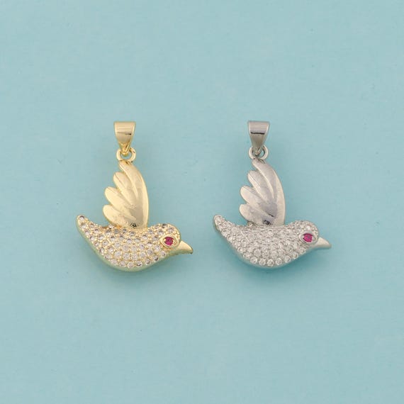 Gold CZ Bird Charms,Animal Jewelry,Flying Pendant for DIY Jewelry Making,18K Gold