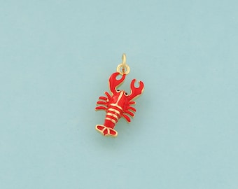 Gold Hummer Charms, Meerestierschmuck, Emaille Hummer Anhänger für DIY Schmuckherstellung, 18K Gold