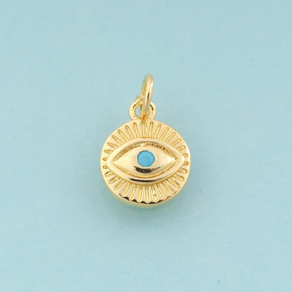 Gold Evil Eye Charms,Devil Eye Jewelry,Round Pendant for DIY Jewelry Making,18K Gold