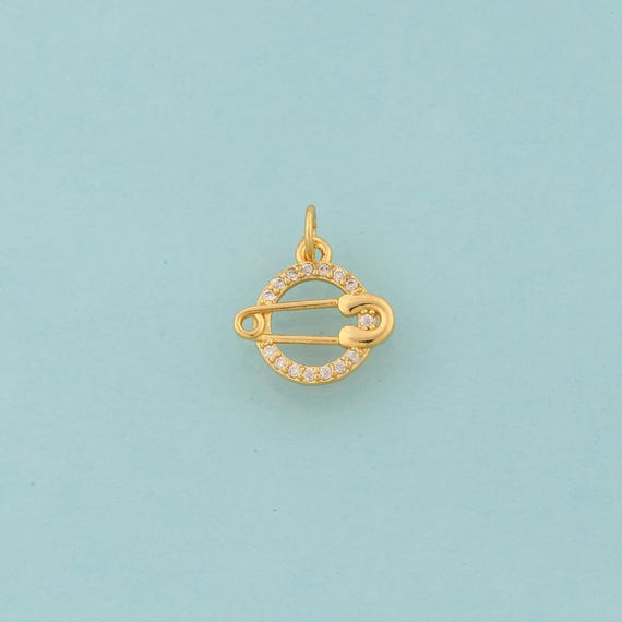 Gold CZ Paper Clip Charms,Round Jewelry,Paper Clip Pendant for DIY Jewelry Making,18K Gold