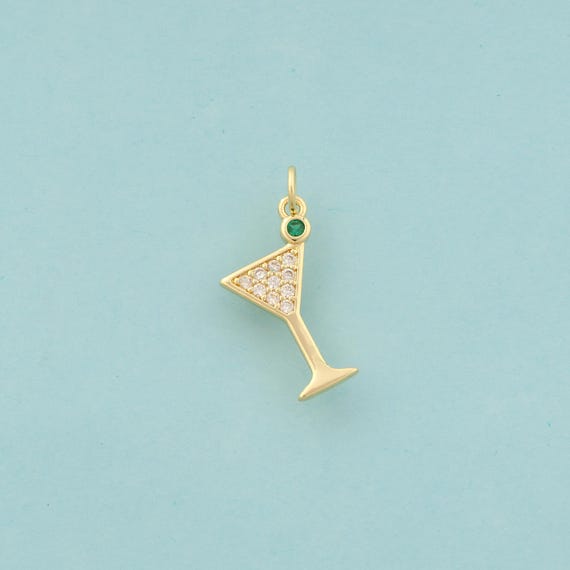 Gold CZ Goblet Charms,Wine Glass Jewelry,Goblet Pendant for DIY Jewelry Making,18K Gold