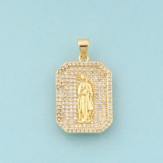 Gold CZ Virgin Mary Charms,Religious Jewelry,Catholic Pendant for DIY Jewelry Making,18K Gold