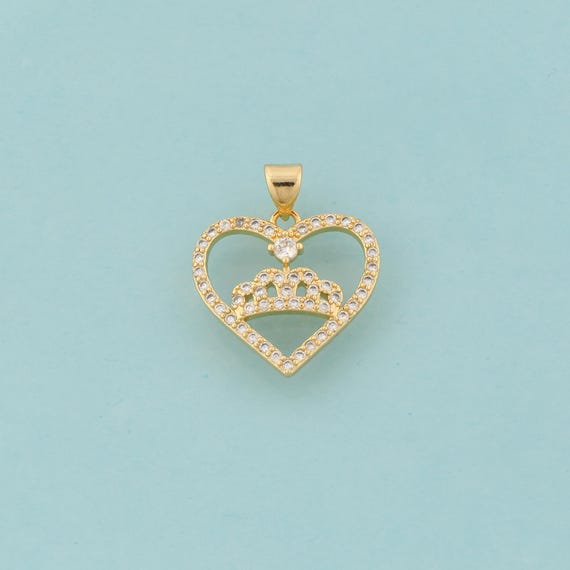 Gold CZ Heart Charms,Love Jewelry,Crown Pendant for DIY Jewelry Making,18K Gold