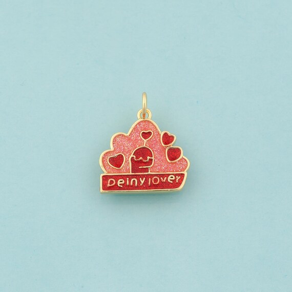Gold Heart Charms,Love Jewelry,Enamel Letter Pendant for DIY Jewelry Making,18K Gold