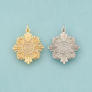 Gold CZ Sun Charms,Celestial Jewelry,Sunburst Pendant for DIY Jewelry Making,18K Gold