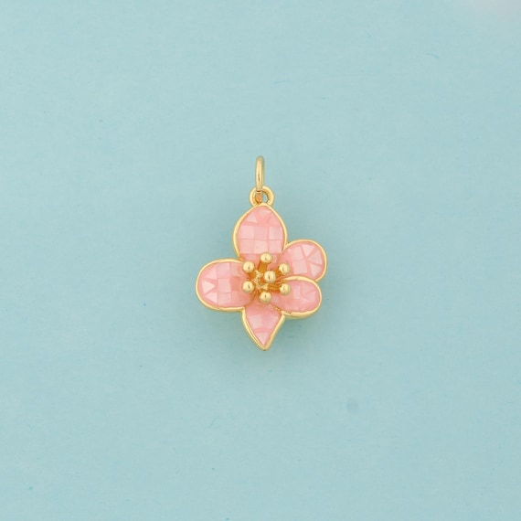 Gold Enamel Flower Charms,Flower Jewelry,Flower Pendant for DIY Jewelry Making,18K Gold