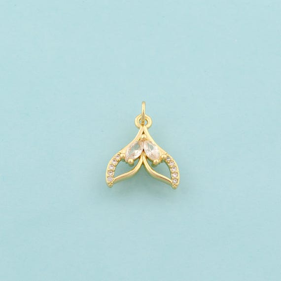 Gold CZ Fishtail Charms,Fishtail Jewelry,Fishtail Pendant for DIY Jewelry Making,18K Gold