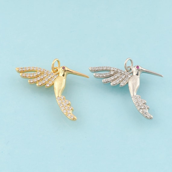 Gold CZ Bird Charms,Animal Jewelry,Bird Pendant for DIY Jewelry Making,18K Gold & Rhodium