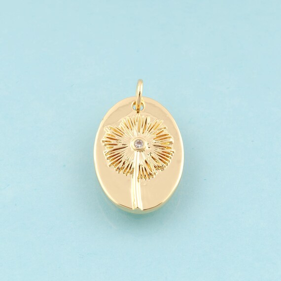 Gold CZ Dandelion Charms,Oval Jewelry,Flower Pendant for DIY Jewelry Making,18K Gold