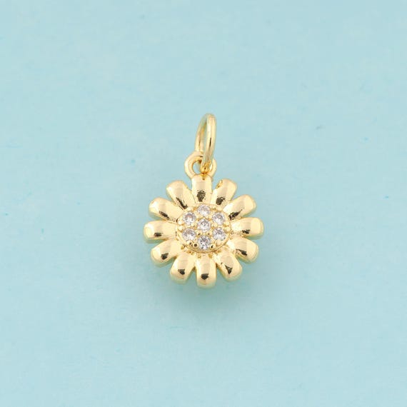5 pcs Gold CZ Sunflower Charms,Flower Jewelry,Sunflower Pendant for DIY Jewelry Making,18K Gold