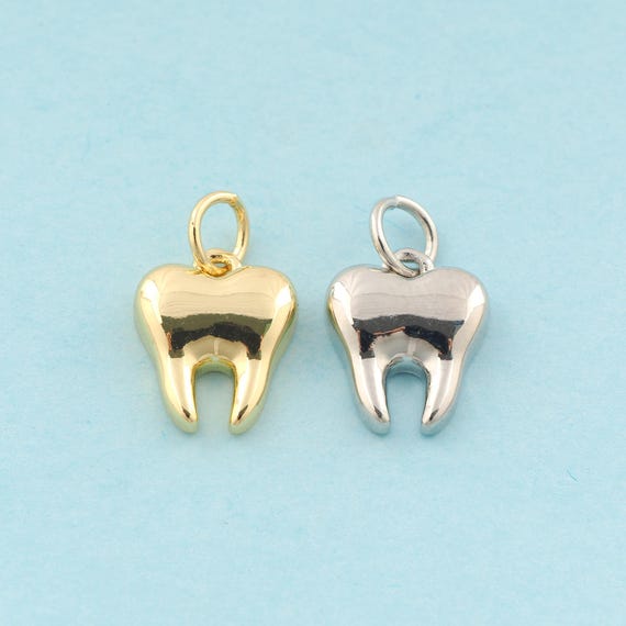 Gold Tooth Charms,Minimalist Jewelry,Tooth Pendant for DIY Jewelry Making,18K Gold & Rhodium