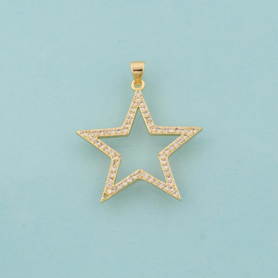 Gold CZ Hollow Star Charms,Celestial Jewelry,Starburst Pendant for DIY Jewelry Making,18K Gold