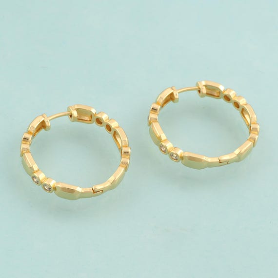 Gold CZ Hoop Earrings,Hugging Hoop Jewelry Earrings,Hoop Earrings,Gift for Her,18K Gold