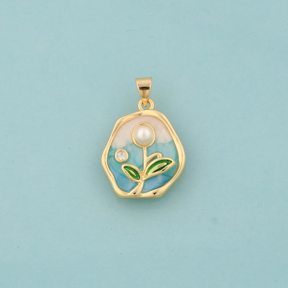 Gold Enamel Flower Charms,Flower Jewelry,Flower Pendant for DIY Jewelry Making,18K Gold